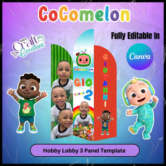 Cocomellon Codi Hobby Lobby 3 Panel Template|Fully editable in Canva